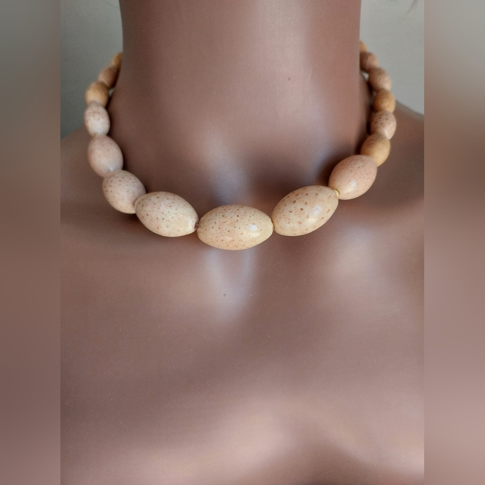 Fossil Coral Necklace Tan Beaded
